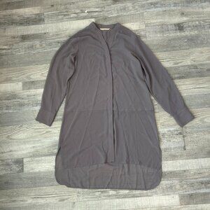 Soft Surroundings Grey Sheer Button Front Long Tunic Long Sleeve R4